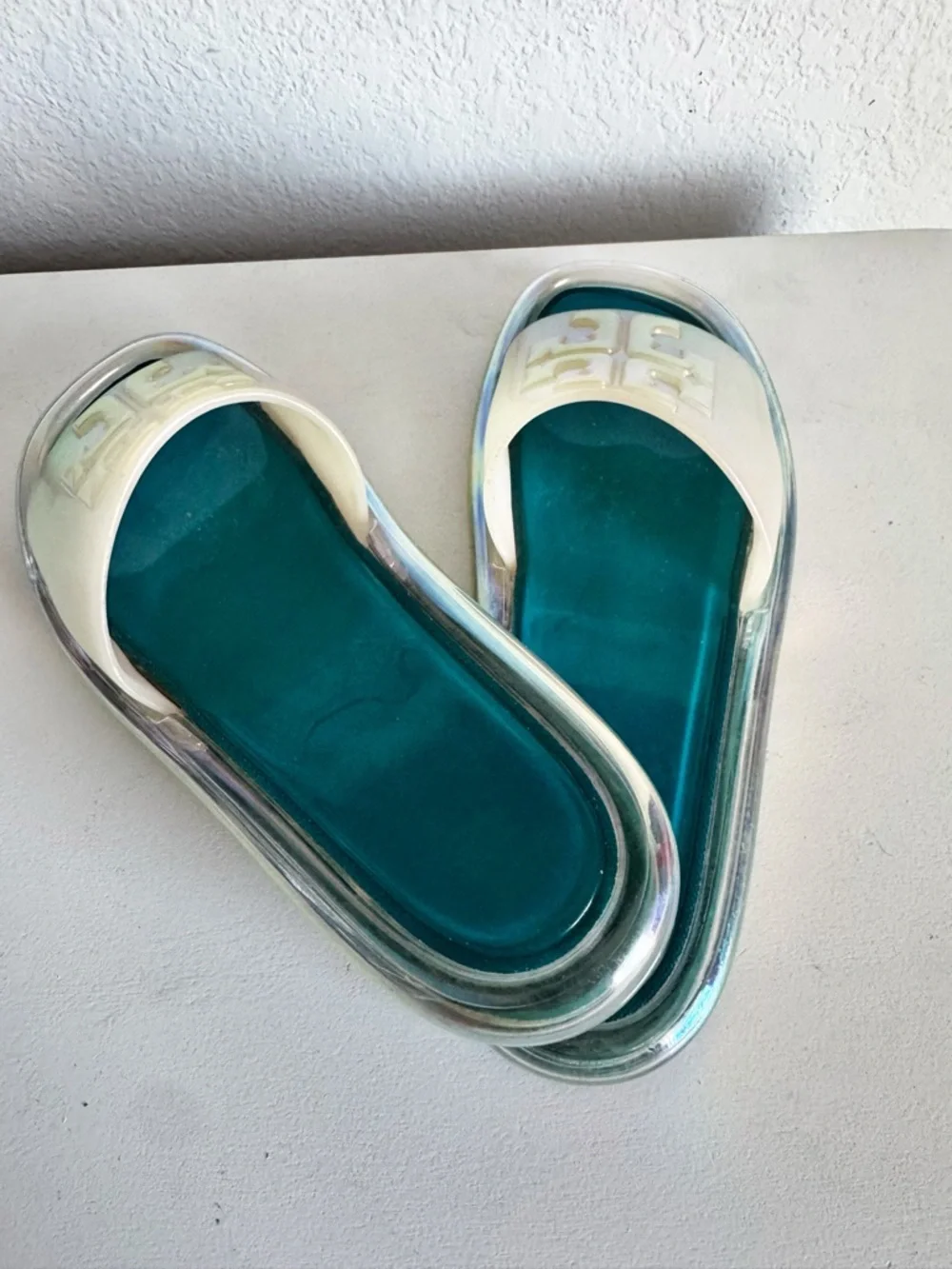 Nice Tory Burch Bubble Jelly Slides Size 9 Teal & White Iridescent